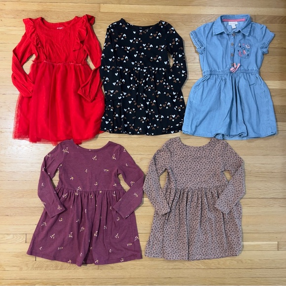 Cat & Jack Other - Toddler Girls Dress Lot, Size 5t & XS, Long and Short Sleeve, Leopard Burgundy